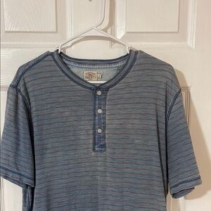 FAHERTY Slate Blue Short Sleeve Henley Tee with Stripes